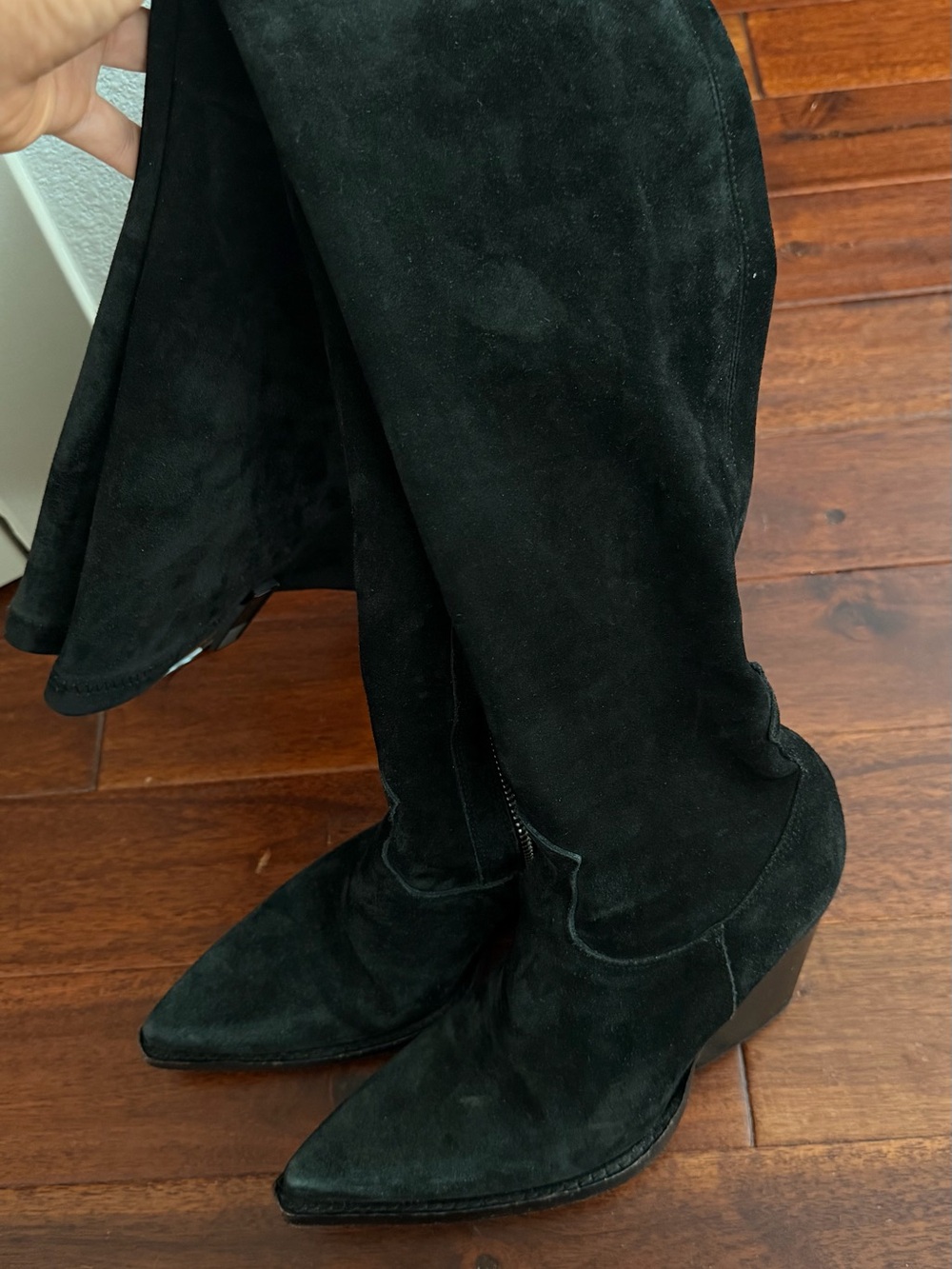 Paris Texas Vegas Suede Over-The-Knee boots, black size 6